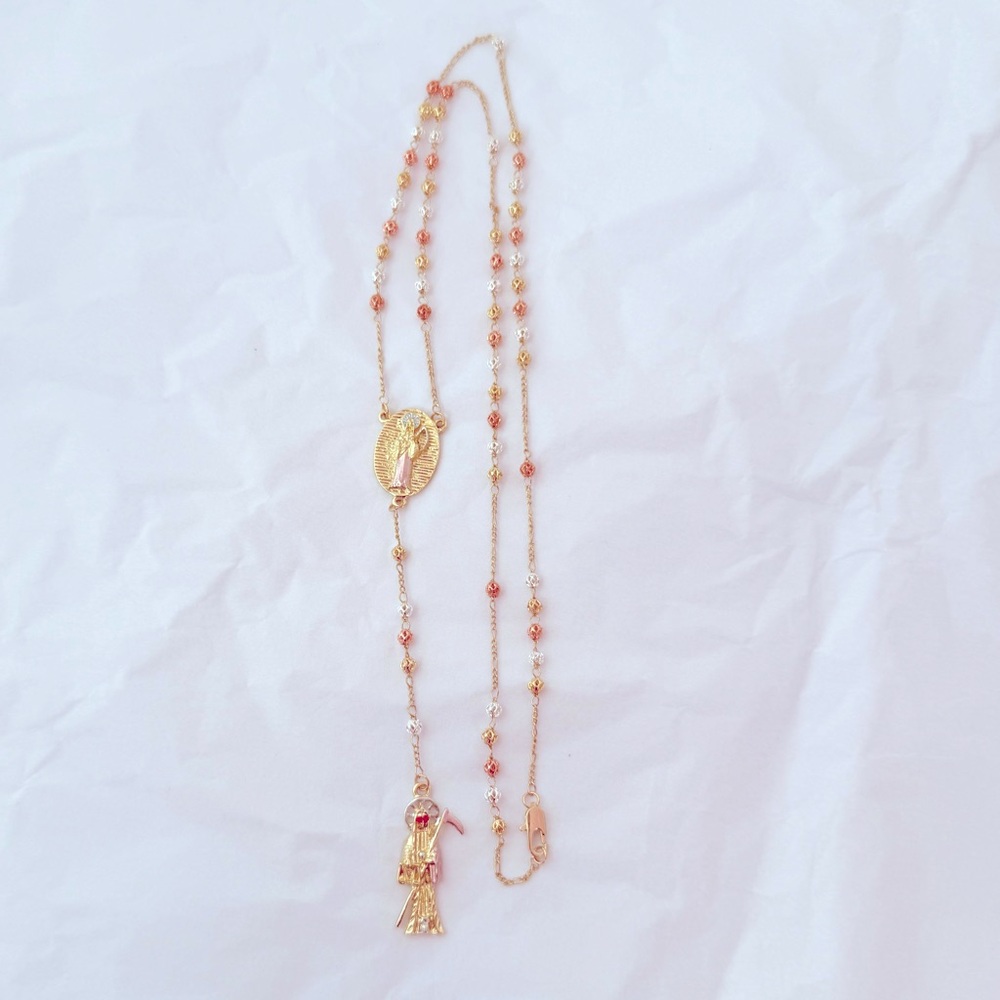 New, Rosary, tricolor Laminated Gold‎ with image of the holy death. unisex
